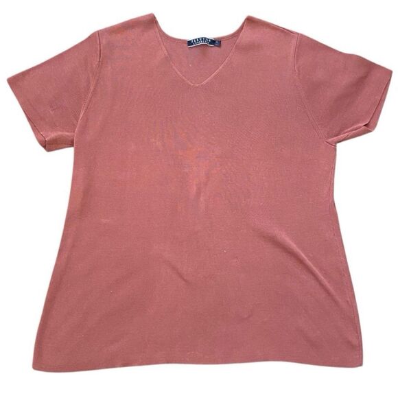 PERUVIAN CONNECTION Rust Brown Short Sleeve 100% Pima Cotton Womens Sweater XL - Picture 1 of 8